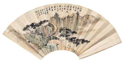 谢天民 杨晴水 山水 书法 扇面